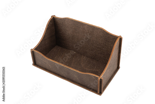 Wooden napkin holder isolated on white background.