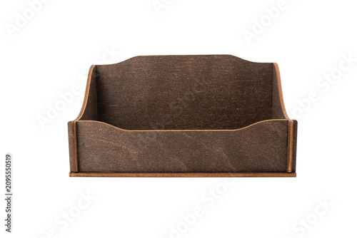 Wooden napkin holder isolated on white background.