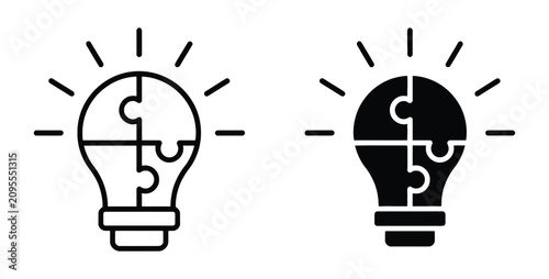 Business idea puzzle light bulb icon set. Puzzle light bulb icon symbolizing creative problem solving, collaboration, team innovation, strategic thinking, vector illustration.