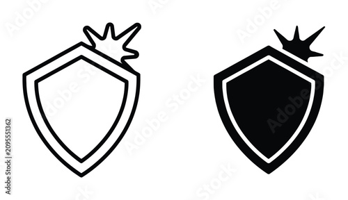 Bild auf Leinwand Shield and crown icon set in solid and outline styles with protection