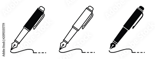 Foto Fountain pen icon set, signature writing nib symbol, ink pen vector illustration