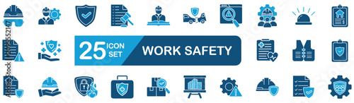 work safety�Web Icon Set in Blue style Flat. vector illustration concept relate to training,compliance,regulation,awareness,accident prevention,safety
