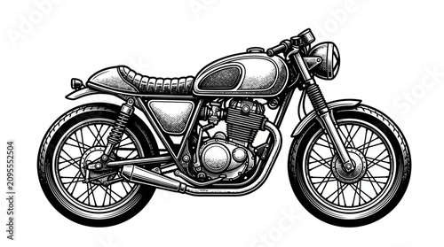 Fotografie Modern classic motorcycle sketch in black ink