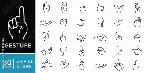 People hand gestures outline vector collection. handshake icon set, thumbs down icon set, pointing icon set