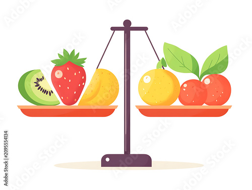 Flat vector illustration of fresh colorful fruits collection isolated on white background