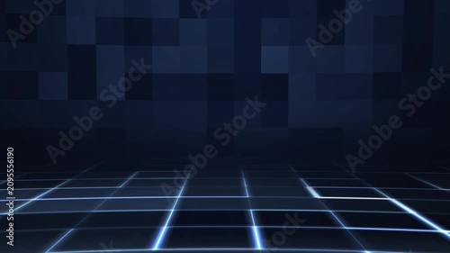 Digital blue grid background. Abstract technology motion graphic loop.