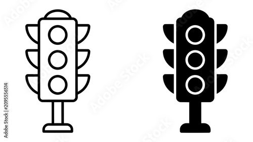 Cuadro en lienzo Traffic Signal Icons: Two stylized traffic signal icons, one in outline and one