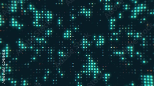 Digital dots background. Abstract glowing blue pixels motion graphic.