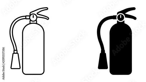 Canvastavla Fire Extinguisher Icon: Two distinct icons of a fire extinguisher, one in outline and the other in solid black, represent safety and emergency preparedness