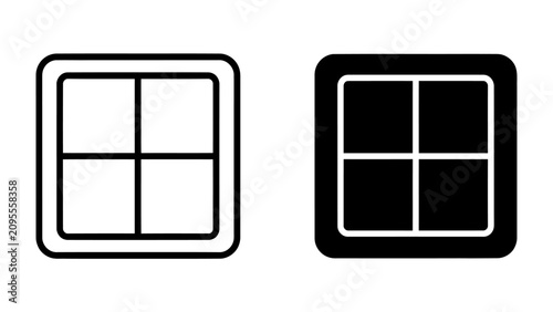 Window UI Element: Two stylized window user interface elements, one outlined and the other solid black, representing different states or styles.