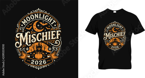 Canvastavla Moonlight mischief t shirt design vintage halloween graphic for spooky season ap