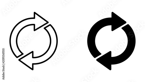 Bild auf Leinwand Synchronization Arrows: Two stylized circular arrows, one outlined and one solid black, represent the concept of synchronization, repetition, or a refresh function
