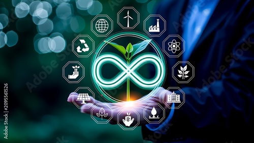 Circular economy concept with sustainable recycling and green technology illustration
