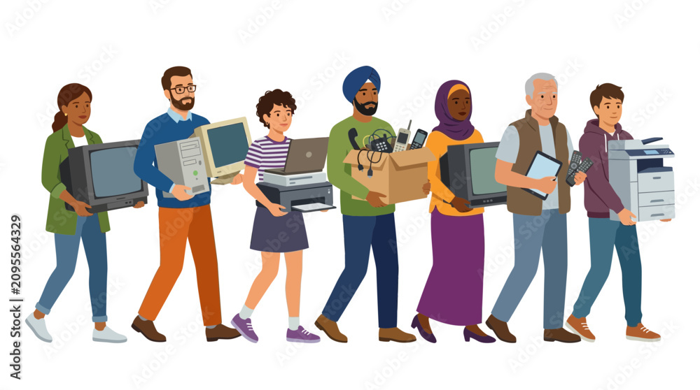 Obraz premium Diverse Group of People Recycling Electronic Waste and Old Tech Devices