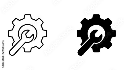 Gear and Wrench Icons: A graphic representation of two icons: one outlined and one solid black, both featuring a gear mechanism with a wrench.