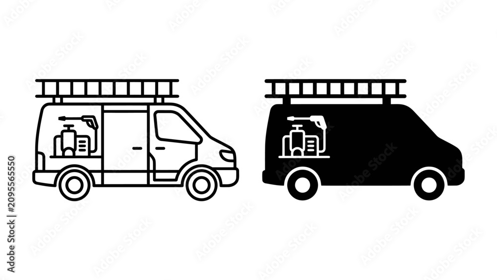 Fototapeta premium Service Van Icon: A clear and concise icon representing a service van, equipped with a ladder on the roof and storage compartments for tools and equipment.
