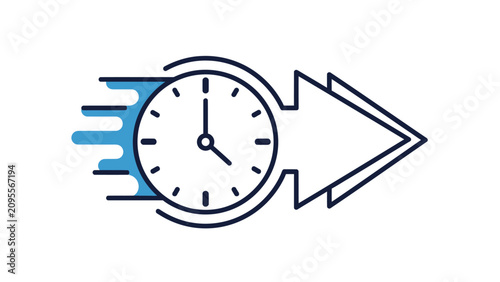 Stylized clock with motion blur and an arrow indicating forward motion