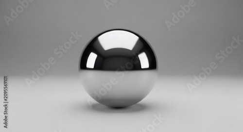 Single glossy mirror chrome metal sphere ball on minimalist studio background