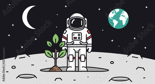 Foto Astronaut planting a tree on the moon with earth in the background