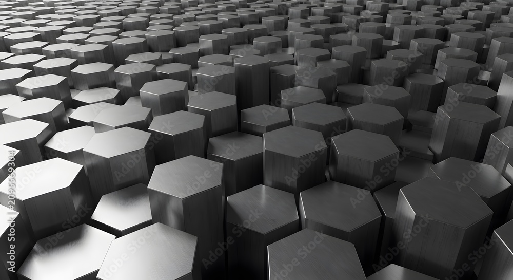 Fototapeta premium Seamless dark gray concrete hexagon mosaic pattern block wall flooring texture