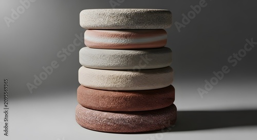 Stack of three colorful ceramic round soap tray stones platform cosmetic podium