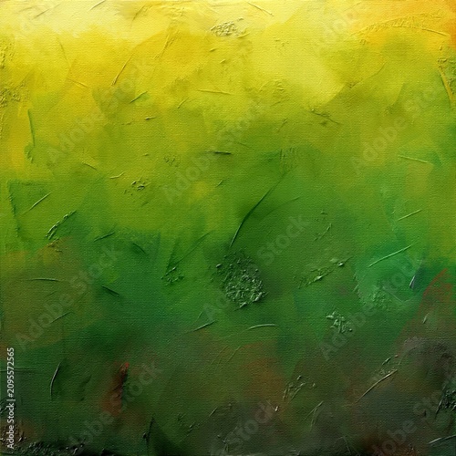 Vibrant yellow to green knifestrokes texture on canvas, abstract art template background
