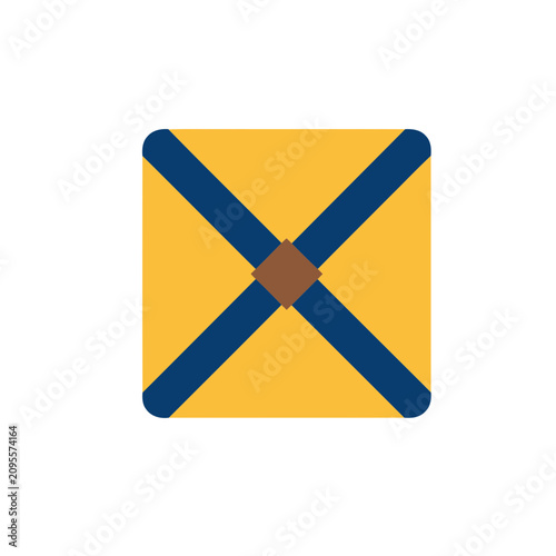 Yellow square with blue cross and brown center