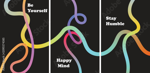 Foto Motivational wall art triptych 'be yourself' 'happy mind' 'stay humble' with abs