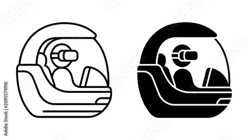 Принти на полотні Virtual Reality Pod: A stylized icon representing a person immersed in a virtual reality experience within a futuristic pod, designed for immersive entertainment and simulation