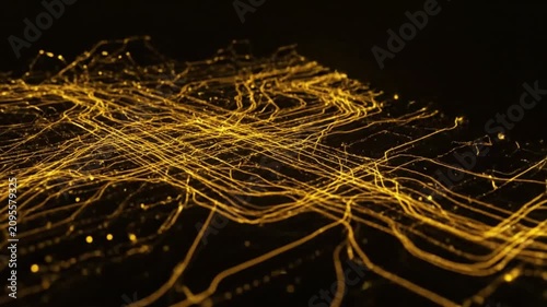 Golden Network Connections on Black Background