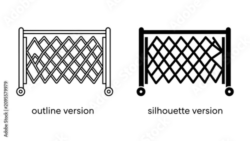 Cuadro en lienzo Retractable Barrier Set: An outline and silhouette version of a retractable barrier, commonly used for crowd control or event management, presented on a neutral background