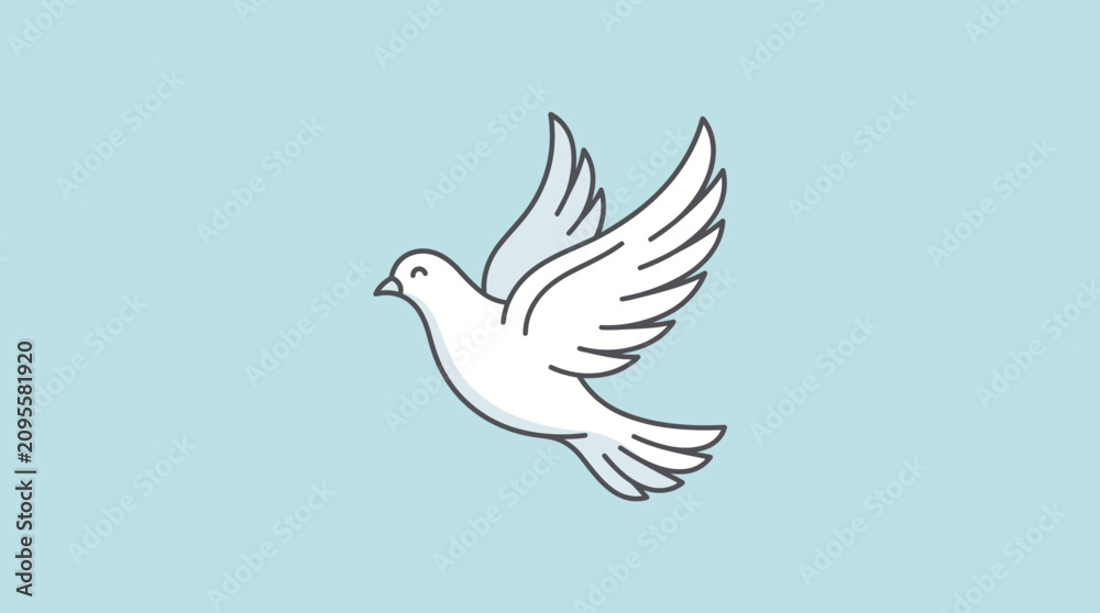Fototapeta premium Graphic illustration of a white dove in flight with illustration, wildlife