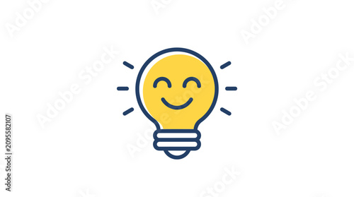 A simple yellow light bulb icon with a happy smiling face