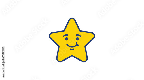 A cheerful yellow star character with a friendly smile on a white background