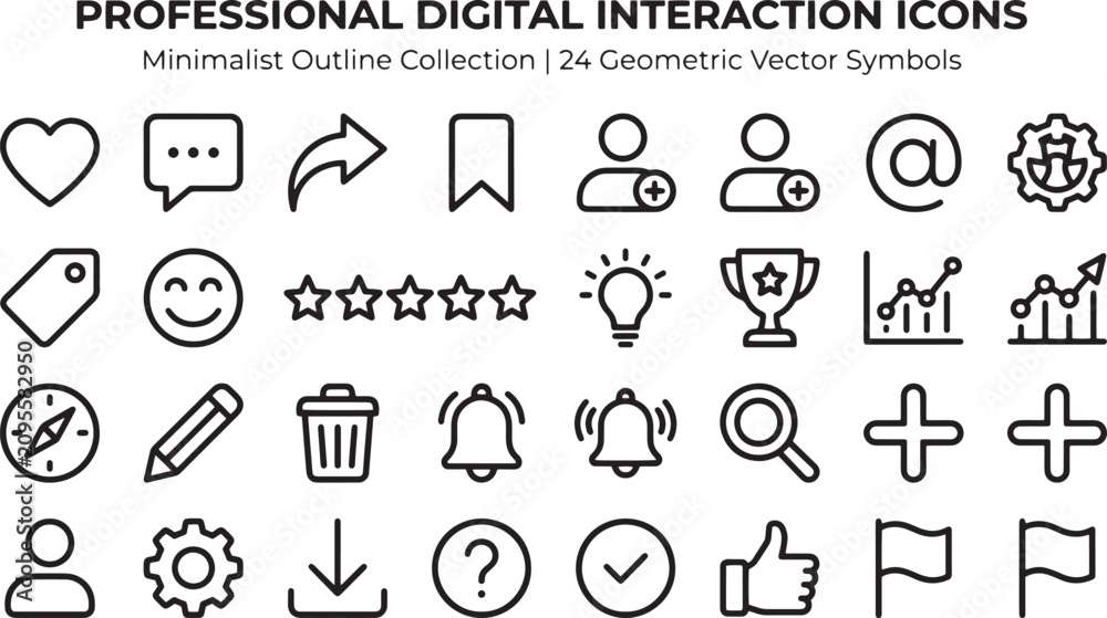 Fototapeta premium Professional digital interaction icons set minimalist outline collection for web and app interface