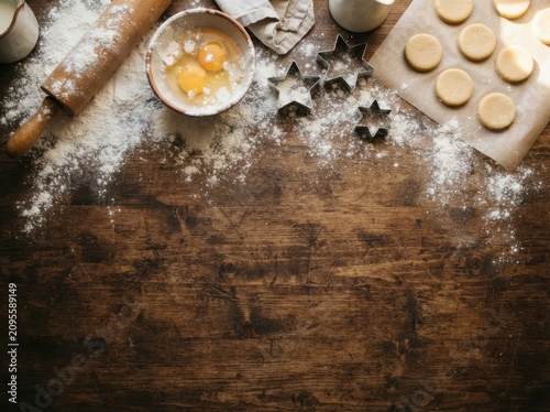 Cozy Baking Scene with Cookie Dough and Kitchen Essentials