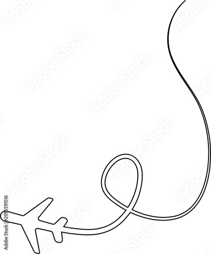Airplane line path route, flight. Travel icon