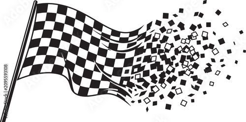 Konstfotografi Checkered flag racing vector icon with dispersion particle motion effect for spe