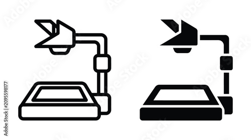Set of overhead projector icons in outline and silhouette style for presentation equipment with projector presentation education classroom technology equipment