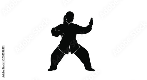 Martial artist performs a traditional movement to demonstrate focus and balance.