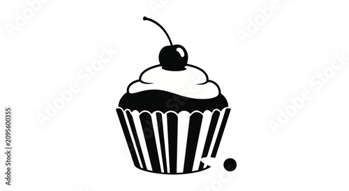 Cupcake illustration features a sweet treat topped with a single red cherry garnish.