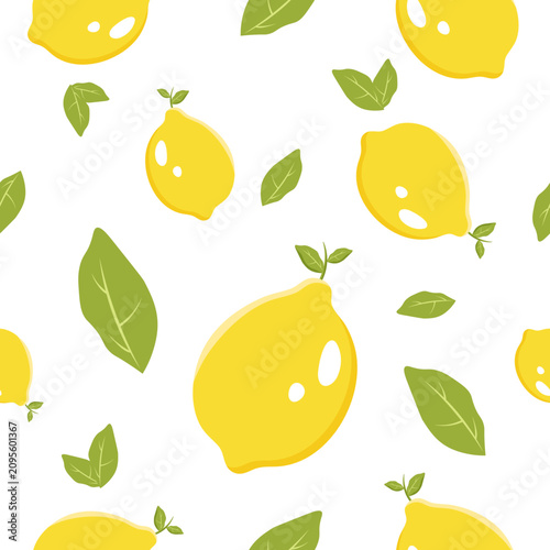 Foto Seamless pattern with lemons and leaves on a transparent background