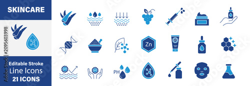 Bild auf Leinwand Skincare ingredient Icon set, Skincare ingredient line icon set