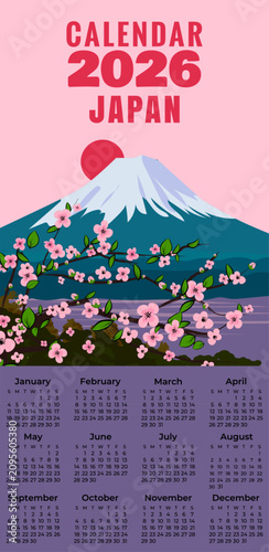 Monthly 2026 Calendar poster mount Fuji Japan