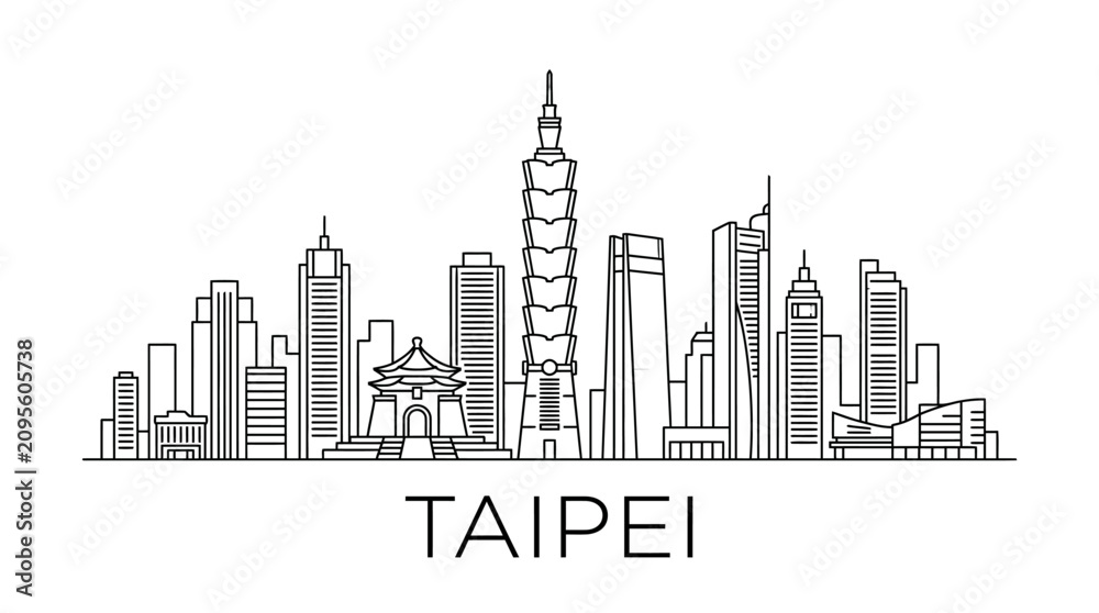 Obraz premium Taipei Skyline Outline - Modern City Architecture, Landmark Buildings
