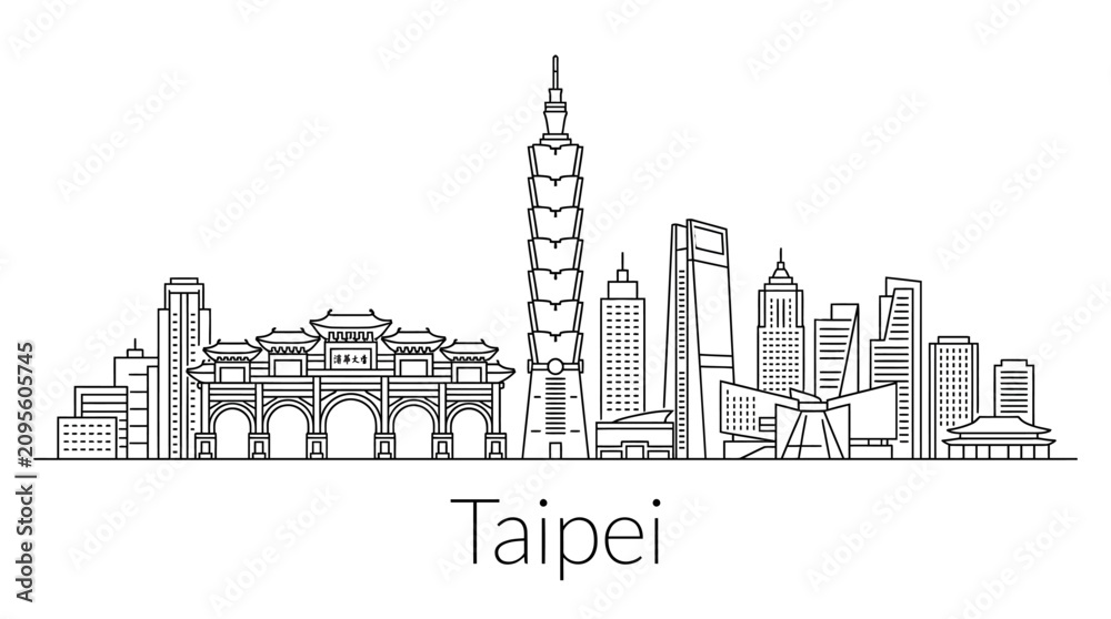 Obraz premium Taipei Skyline Outline: Famous Landmarks and Modern Architecture in Taiwan