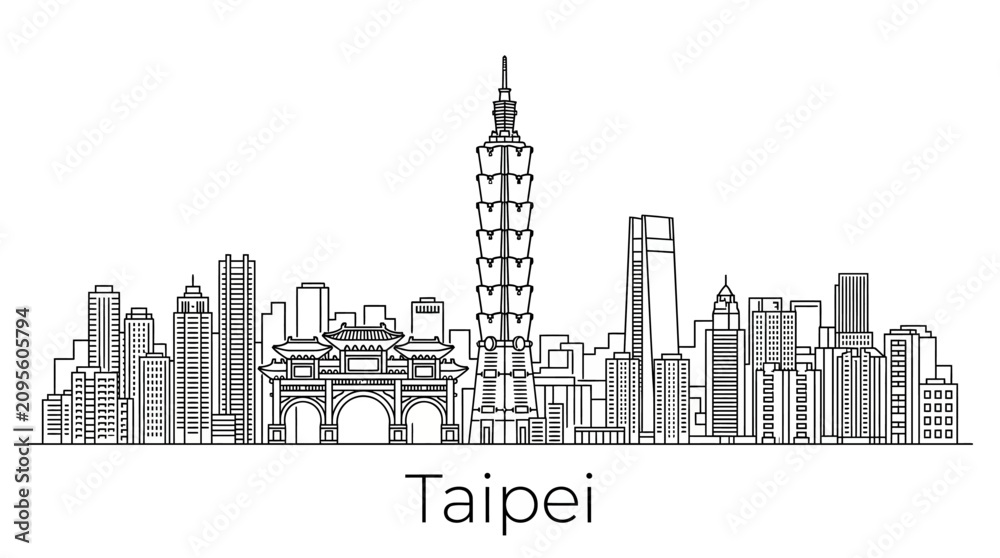 Obraz premium Taipei Skyline Outline Icon: Landmark Buildings and Cityscape