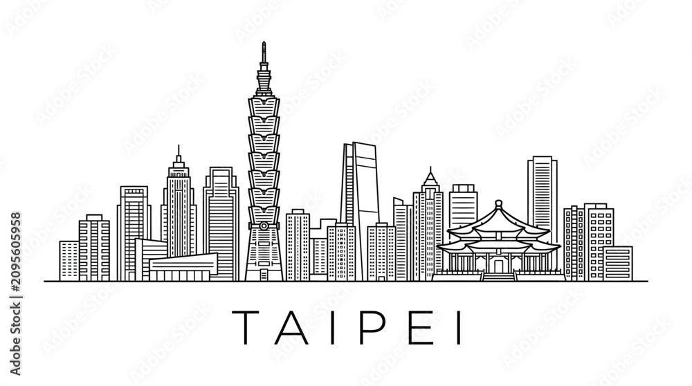 Obraz premium Taipei Skyline Silhouette - Modern Cityscape Outline with Famous Buildings