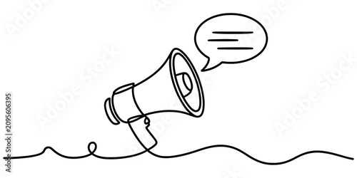 Continuous line drawing of a megaphone with a speech bubble for communication and announcement concepts Vector, illustration