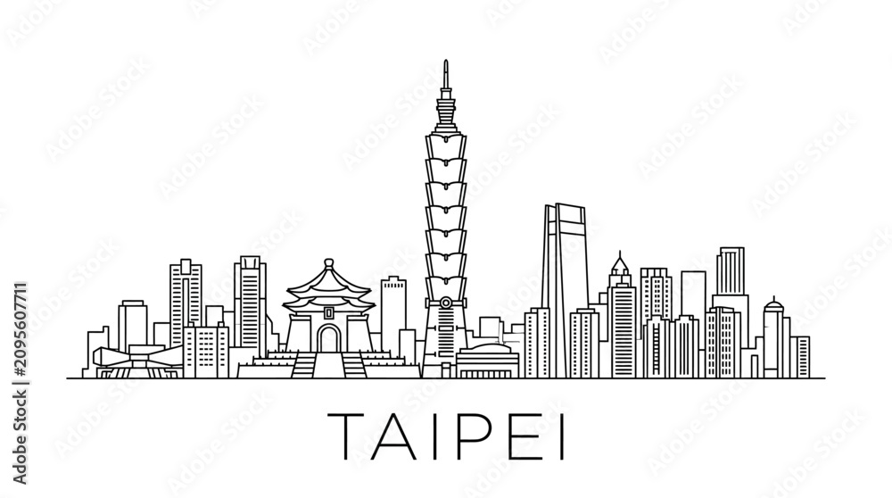 Obraz premium Taipei Skyline Line Drawing: Iconic Buildings and Cityscape